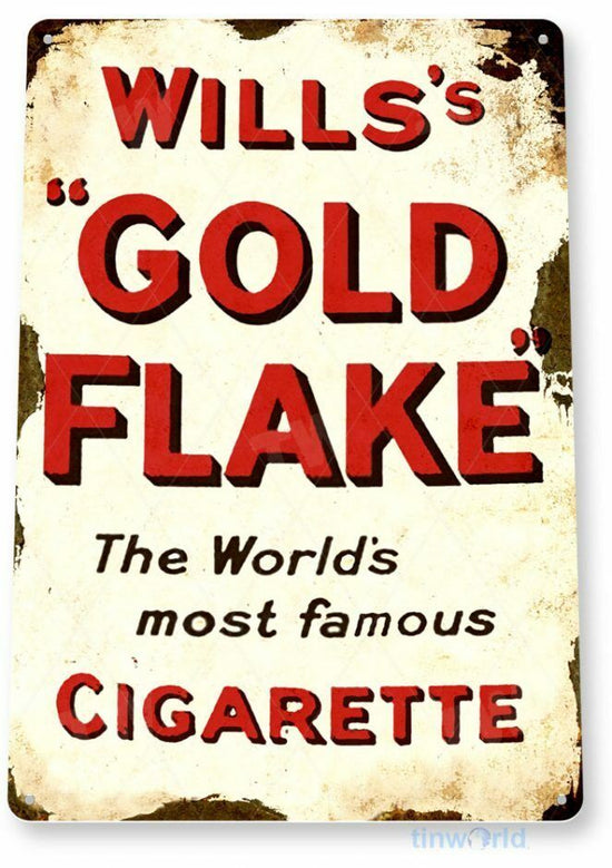 WILLS 11X8 TIN SIGN TOBACCO SNUFF CIGARETTE PIPE TOBACCIANA GOLD FLAKE SMOKE