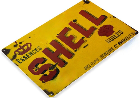 SHELL OIL TIN SIGN DRAG FREE MOTOR OILS PREMIUM PETROL COMPANY GAS STATION PUMP