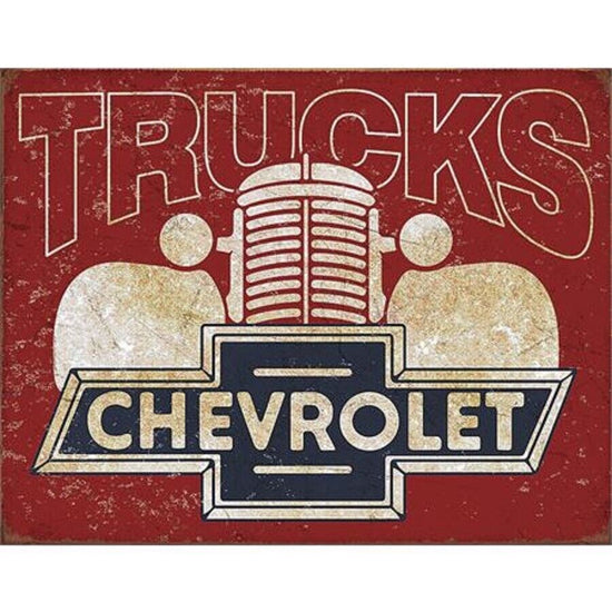 CHEVY TRUCKS TIN SIGN STEPSIDE C10 3100 C/K BLAZER CHEVROLET BOW TIE 350 1.00