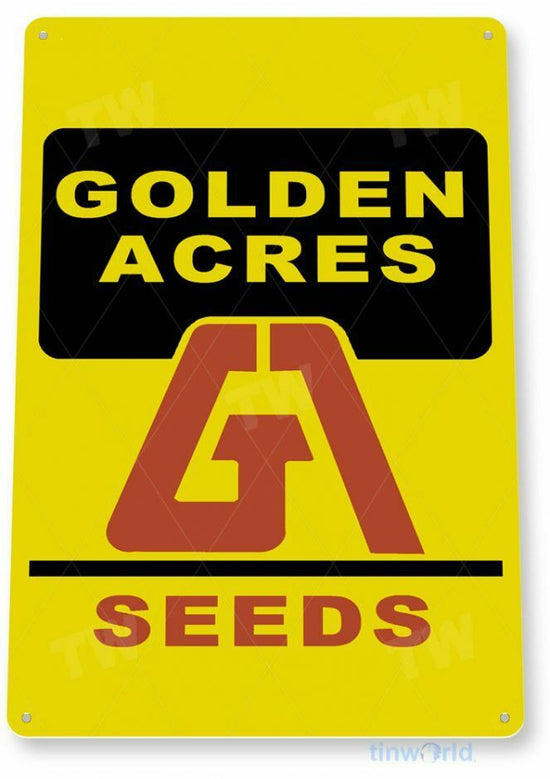 GOLDEN ACRES SEEDS 11 x 8 TIN SIGN AUTO AUTOMOBILE MECHANIC ADVERTISEMENT