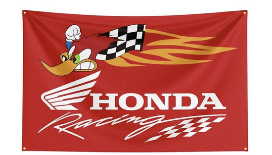 HONDA RACING FLAG 3X5 MOTORCYCLE CLAY WOODPECKER DRAG BIKE GARAGE MECHANIC 1.00