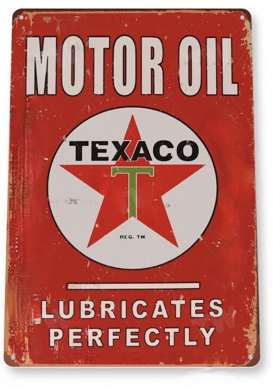 TEXACO TIN SIGN TRUST FULL SERVICE OIL AND GAS LUBRICATES PERFECTLY 12 X 18
