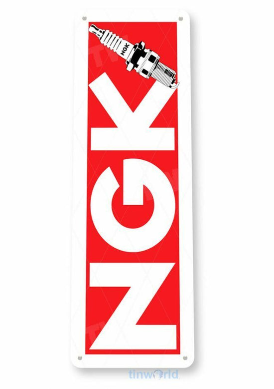 NGK 11 x 4 TIN SIGN AUTO AUTOMOBILE MECHANIC ADVERTISEMENT SPARK PLUGS WIRES
