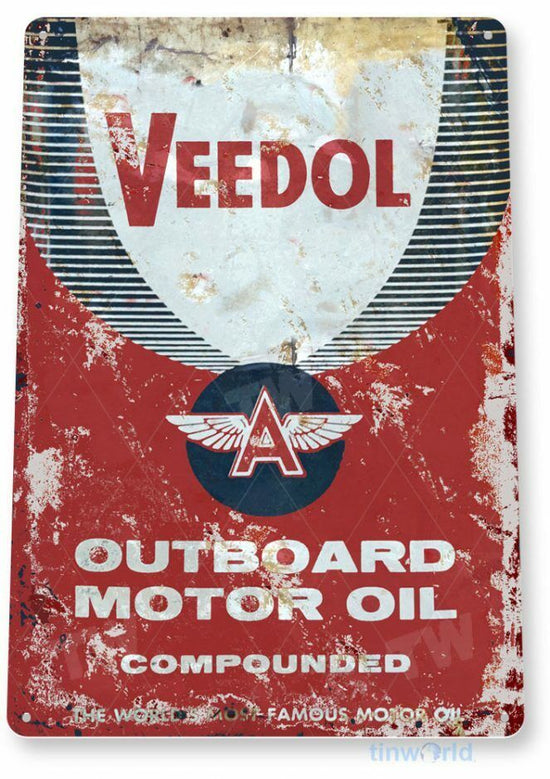 VEEDOL OUTBOARD MOTOR OIL 11 x 8 TIN SIGN AUTO AUTOMOBILE MECHANIC ADVERTISEMENT