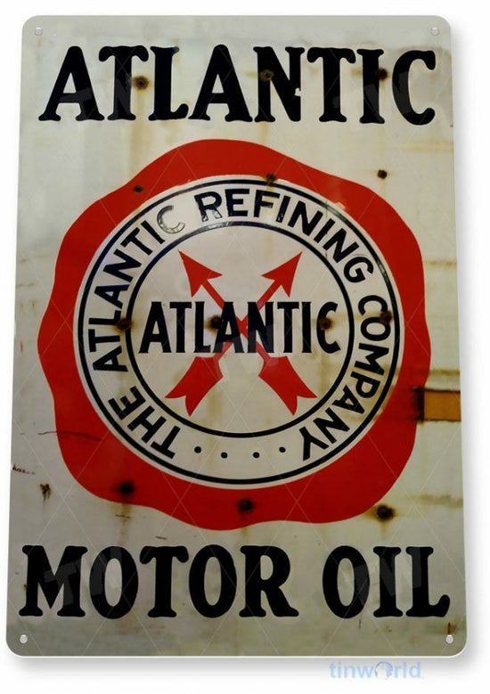 ATLANTIC MOTOR OIL 11 X 8 TIN SIGN AUTO AUTOMOBILE MECHANIC ADVERTISEMENT CAR